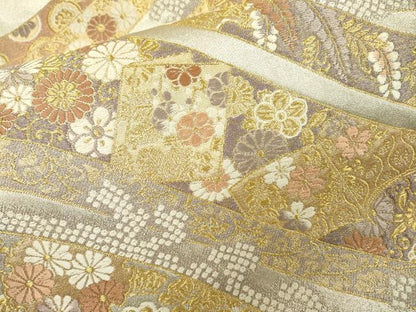 平和屋着物▼六通柄袋帯　唐織　波青海文　金銀糸　正絹　逸品　DABC6083fe