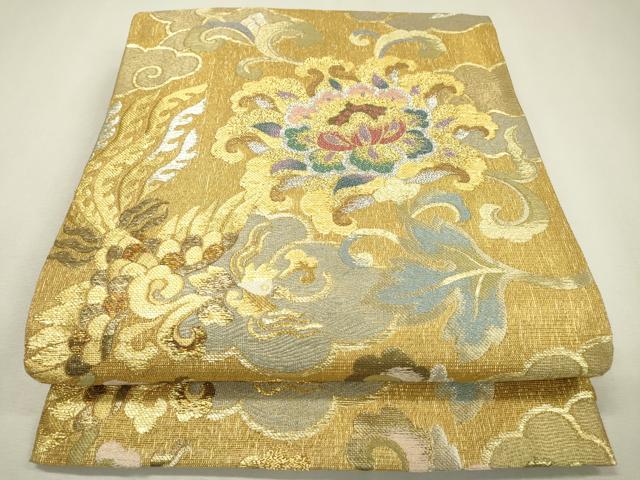 平和屋着物▽六通柄袋帯 スリーシーズン 春夏秋 作家物 鳳凰更紗花文 金銀糸 正絹 逸品 DABC6100fe