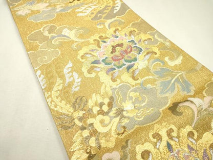 平和屋着物▽六通柄袋帯 スリーシーズン 春夏秋 作家物 鳳凰更紗花文 金銀糸 正絹 逸品 DABC6100fe