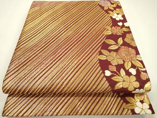 平和屋着物▼両面　六通柄袋帯　舞桜　金糸　正絹　逸品　DABC6113fe
