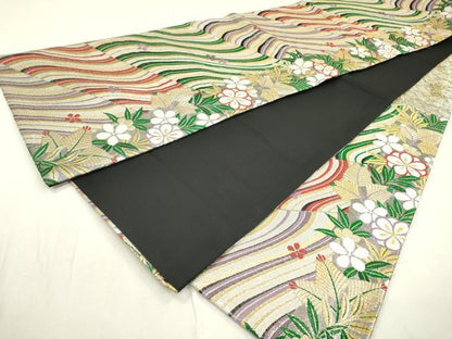 平和屋着物▼六通柄袋帯　唐織　花松葉文　金銀糸　正絹　逸品　DABC6134fe