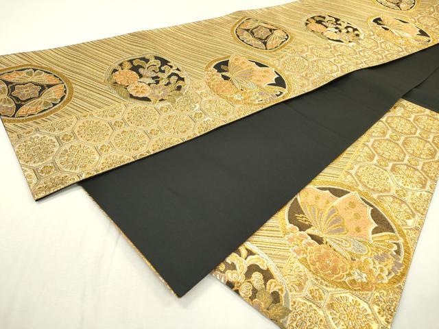 平和屋着物▼六通柄袋帯　舞蝶花丸文　金糸　正絹　逸品　DABC6152fe
