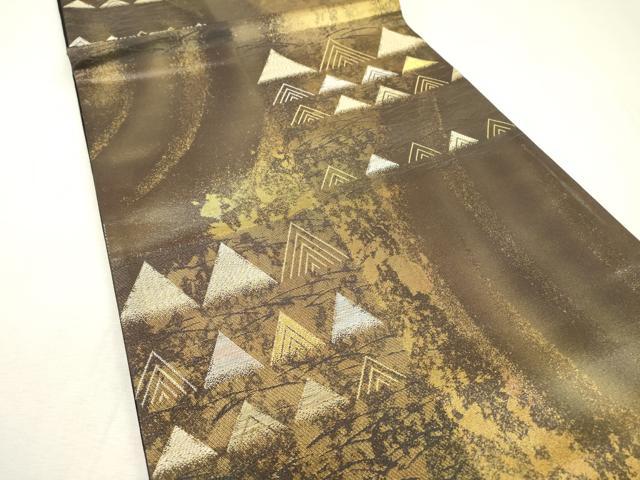 平和屋着物▼六通柄袋帯　縄文幻想文　真珠箔　金銀糸　引箔　正絹　逸品　DABC6156fe