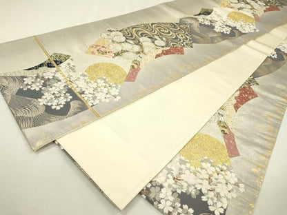 平和屋着物▼六通柄袋帯 唐織 地紙重ね花文 金銀糸 引箔 正絹 逸品 DABC6158fe
