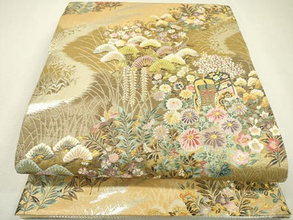 平和屋着物▼六通柄袋帯　唐織　御所車小花文　金銀糸　正絹　逸品　DABC6165fe