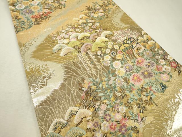 平和屋着物▼六通柄袋帯　唐織　御所車小花文　金銀糸　正絹　逸品　DABC6165fe