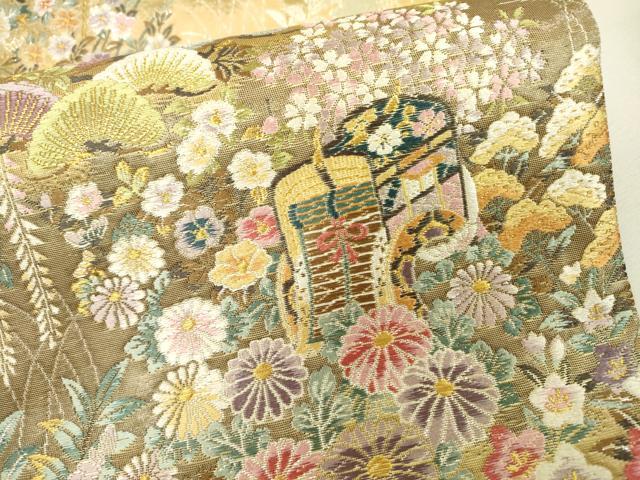 平和屋着物▼六通柄袋帯　唐織　御所車小花文　金銀糸　正絹　逸品　DABC6165fe