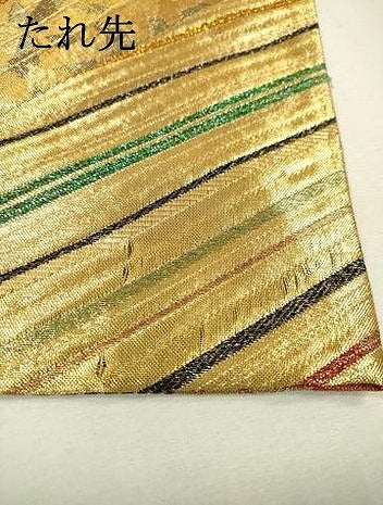 平和屋着物▼佐賀錦 両面 六通柄袋帯 斜線文 金糸 正絹 逸品 DABC6168fe
