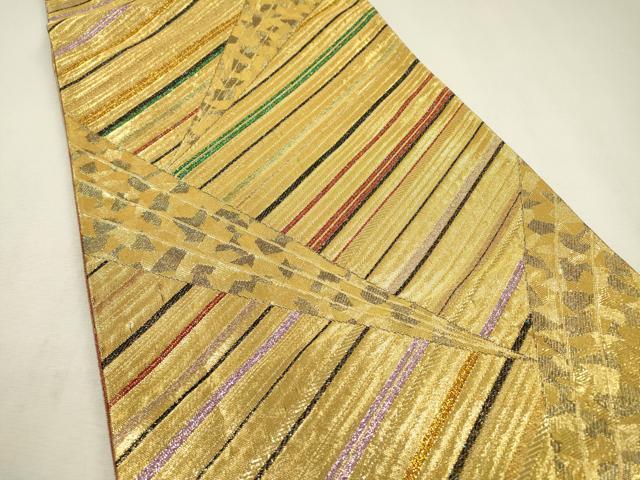 平和屋着物▽佐賀錦 両面 六通柄袋帯 斜線文 金糸 正絹 逸品