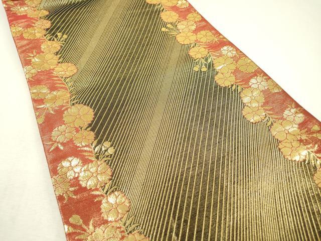 平和屋着物▼佐賀錦 両面 六通柄袋帯 斜線文 金糸 正絹 逸品 DABC6168fe