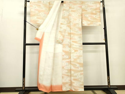 平和屋着物▼上質な小紋 地紋起こし 手描き 流水文 暈し染 正絹 逸品 未使用 DABC6197fe