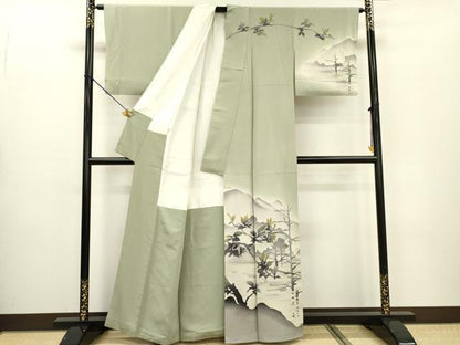 平和屋着物▼訪問着 重ね山枝花文 暈し染 正絹 逸品 DABC6199fe