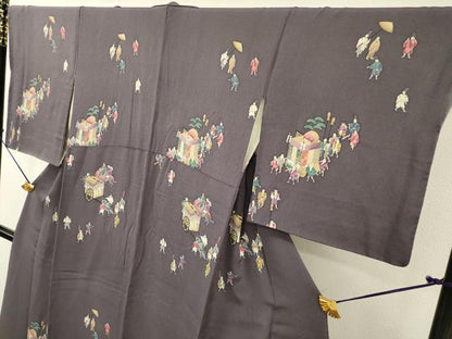 平和屋着物▼訪問着 人物文 金彩 鬼しぼ縮緬 正絹 逸品 DABC6209fe