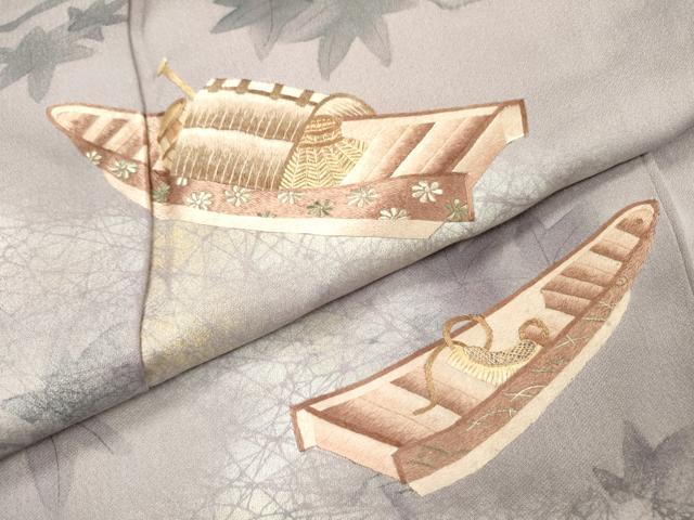 平和屋着物▼訪問着 刺繍 手描き 渡り舟 暈し染 金銀彩 正絹 逸品 DABC6216fe