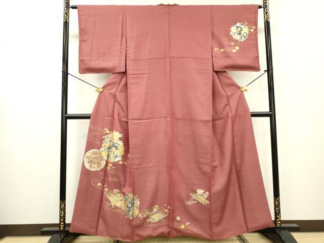 平和屋着物▼訪問着 手描き 流水花文 金銀彩 銀通し地 正絹 逸品 DABC6230fe