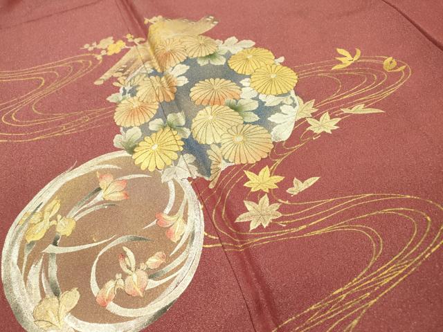 平和屋着物▼訪問着 手描き 流水花文 金銀彩 銀通し地 正絹 逸品 DABC6230fe