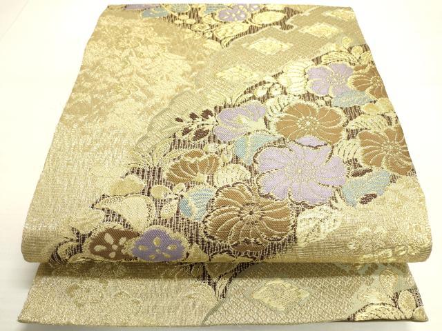 平和屋着物▽六通柄袋帯 スリーシーズン 春夏秋 櫛織 辻が花 金糸 正絹 逸品 DABC6246fe
