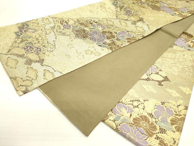 平和屋着物▽六通柄袋帯 スリーシーズン 春夏秋 櫛織 辻が花 金糸 正絹 逸品 DABC6246fe