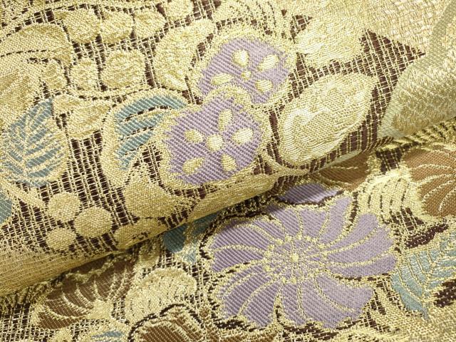 平和屋着物▽六通柄袋帯 スリーシーズン 春夏秋 櫛織 辻が花 金糸 正絹 逸品 DABC6246fe
