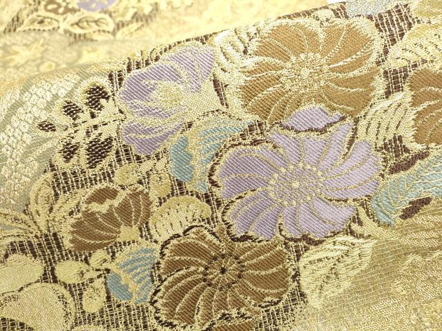 平和屋着物▽六通柄袋帯 スリーシーズン 春夏秋 櫛織 辻が花 金糸 正絹 逸品 DABC6246fe