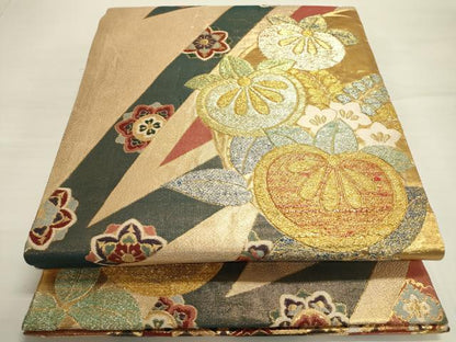 平和屋着物▼佐賀錦　六通柄袋帯　正倉院橘花文　金糸　正絹　逸品　DABC6255fe