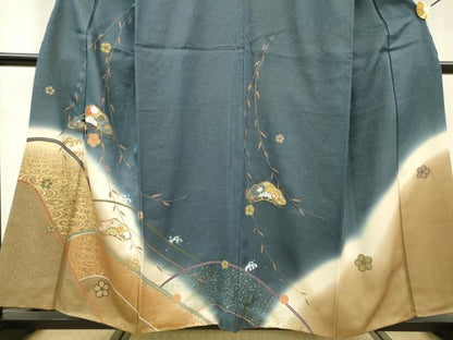平和屋着物▼訪問着 駒刺繍 花松文 暈し染 金彩 金通し地 正絹 逸品 DABC6308fe