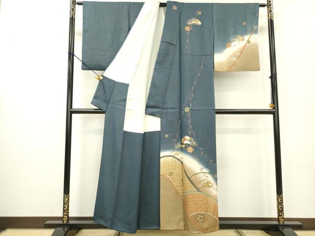 平和屋着物▼訪問着 駒刺繍 花松文 暈し染 金彩 金通し地 正絹 逸品 DABC6308fe
