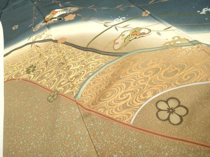 平和屋着物▼訪問着 駒刺繍 花松文 暈し染 金彩 金通し地 正絹 逸品 DABC6308fe