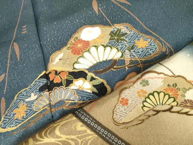 平和屋着物▼訪問着 駒刺繍 花松文 暈し染 金彩 金通し地 正絹 逸品 DABC6308fe