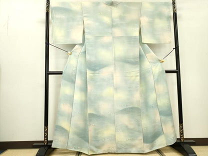 平和屋着物▼上質な小紋 地紋起こし 草花 暈し染 正絹 逸品 DABC6310fe