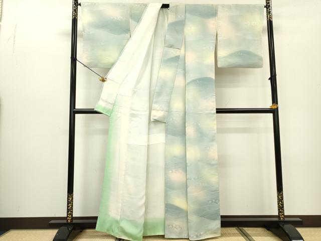 平和屋着物▼上質な小紋 地紋起こし 草花 暈し染 正絹 逸品 DABC6310fe