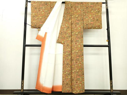 平和屋着物■上質な小紋 花絵皿文 正絹 逸品 DABC6323fe