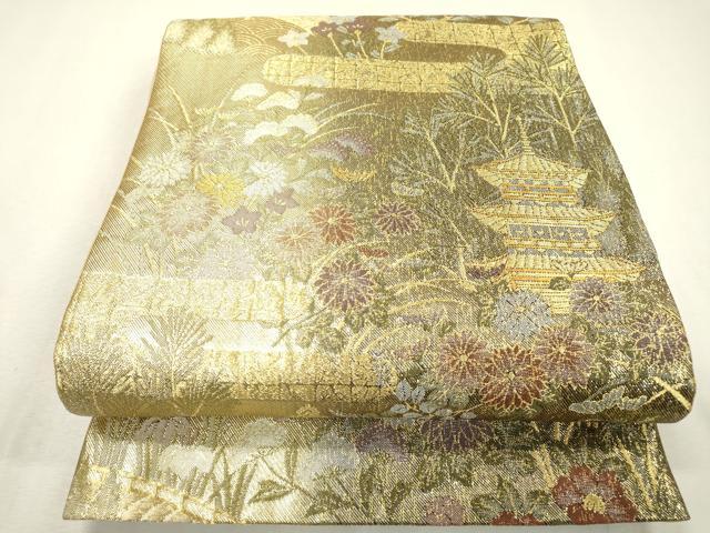 平和屋着物▼六通柄袋帯 風景花文 金糸 正絹 逸品 DABC6395fe