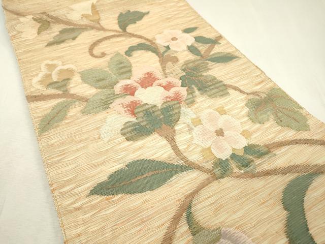 平和屋着物▽太鼓柄袋帯 スリーシーズン 春夏秋 すくい織 更紗花唐草文 金糸 正絹 逸品 未使用 DABC6414fe