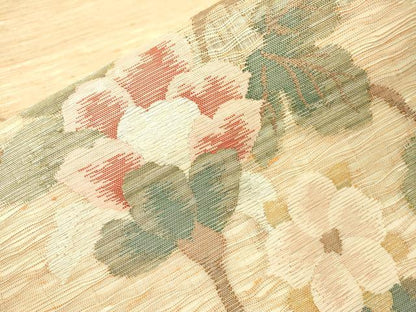 平和屋着物▽太鼓柄袋帯 スリーシーズン 春夏秋 すくい織 更紗花唐草文 金糸 正絹 逸品 未使用 DABC6414fe