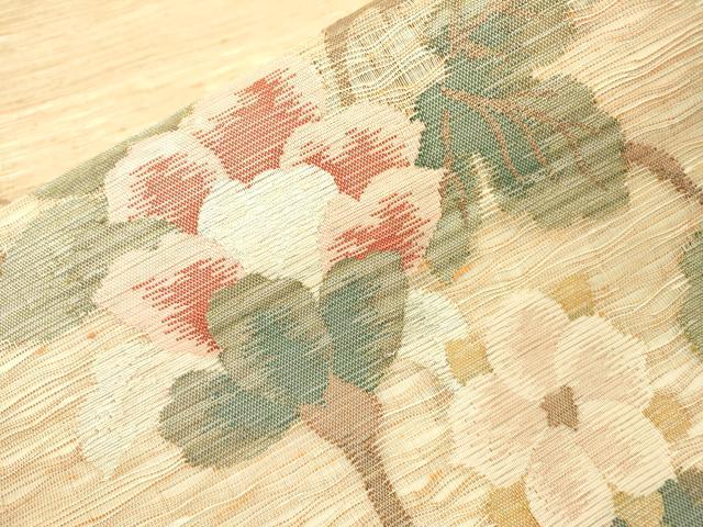 平和屋着物▽太鼓柄袋帯 スリーシーズン 春夏秋 すくい織 更紗花唐草文 金糸 正絹 逸品 未使用 DABC6414fe