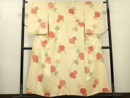 平和屋着物▼上質な小紋　地紋起こし　枝花　正絹　逸品　DABC6454fe