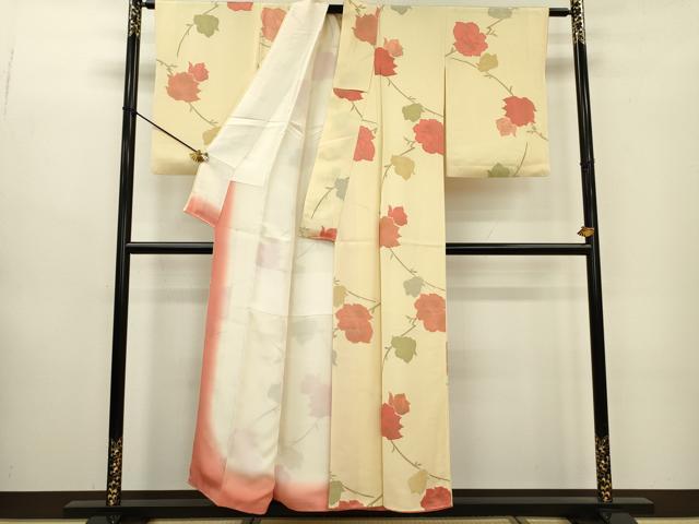 平和屋着物▼上質な小紋　地紋起こし　枝花　正絹　逸品　DABC6454fe