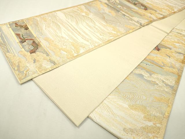 平和屋着物▼六通柄袋帯 刻糸織 飛鶴枝梅文 金銀糸 正絹 逸品 DABC6475fe
