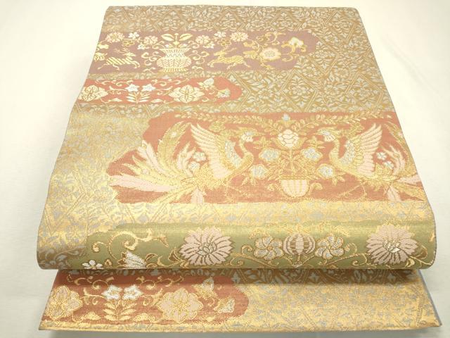 平和屋着物▼六通柄袋帯 鳳凰動物飾花文 金銀糸 正絹 逸品 DABC6483fe