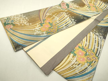 平和屋着物▼両面 六通柄袋帯 舞花 金銀糸 正絹 逸品 DABC6509fe