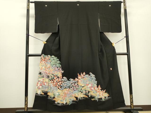 平和屋着物■豪華黒留袖　友禅　作家物　風景花松文　正絹　逸品　DABC6556fe