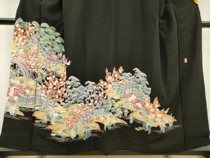 平和屋着物■豪華黒留袖　友禅　作家物　風景花松文　正絹　逸品　DABC6556fe