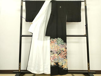平和屋着物■豪華黒留袖　友禅　作家物　風景花松文　正絹　逸品　DABC6556fe