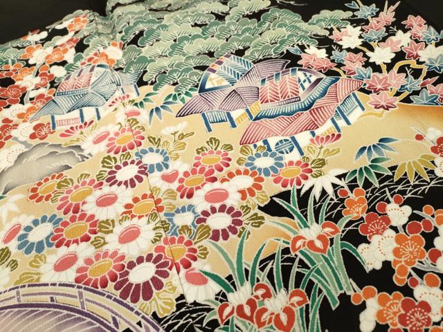平和屋着物■豪華黒留袖　友禅　作家物　風景花松文　正絹　逸品　DABC6556fe