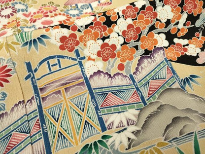 平和屋着物■豪華黒留袖　友禅　作家物　風景花松文　正絹　逸品　DABC6556fe