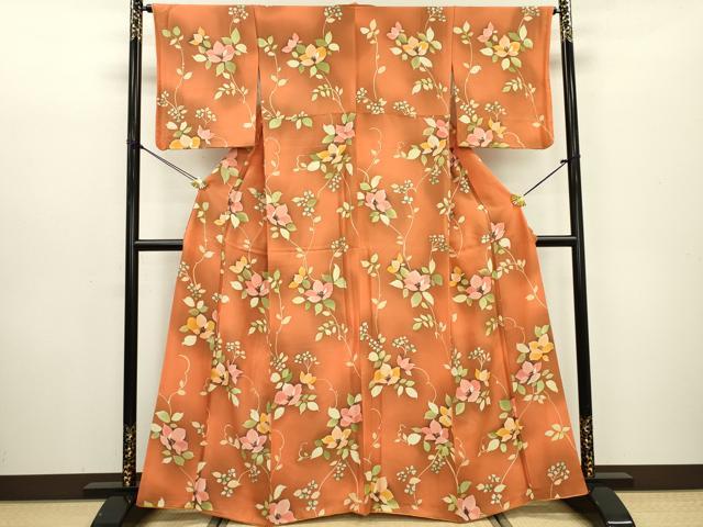 平和屋着物▼上質な小紋 草花 暈し染 正絹 逸品 DABC6573fe
