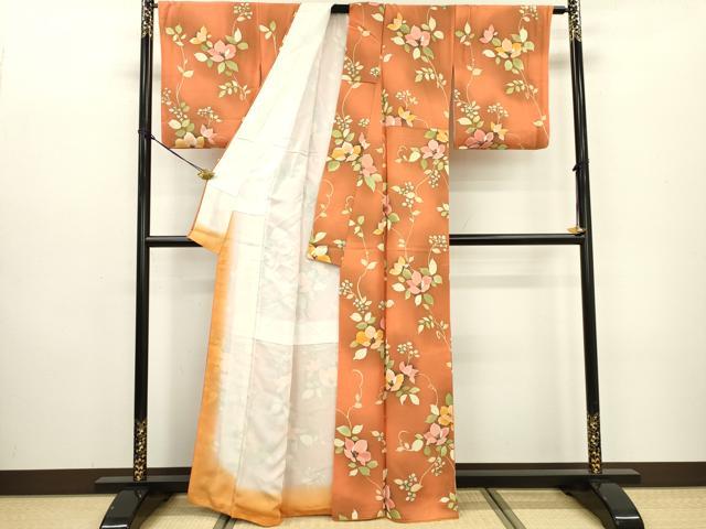 平和屋着物▼上質な小紋 草花 暈し染 正絹 逸品 DABC6573fe