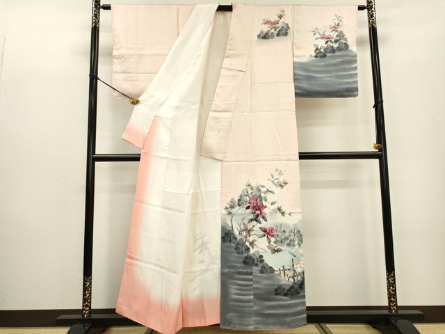 平和屋着物▼訪問着 手描き 枝花 暈し染 正絹 逸品 未使用 DABC6575fe