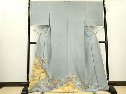 平和屋着物●豪華色留袖　駒刺繍　流水霞松文　金彩　正絹　逸品　DABC6581fe